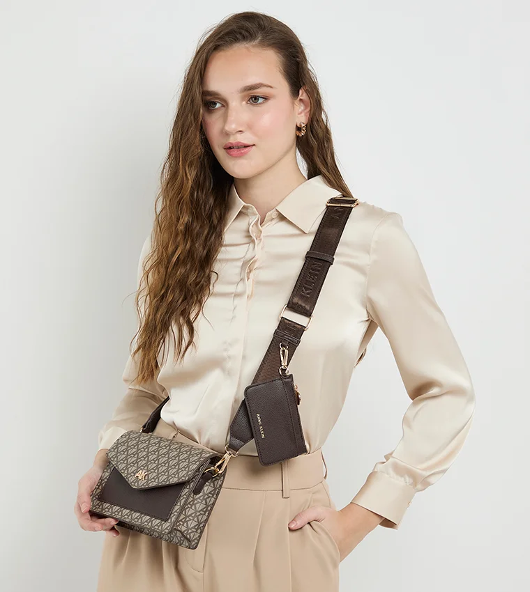 آن كلاين Anne Klein Monogram Patterned Flap Crossbody Bag